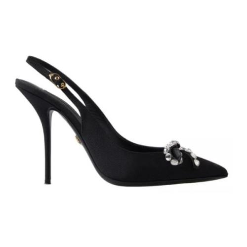 Dolce & Gabbana Kristallprydda Slingback Klackskor Black, Dam