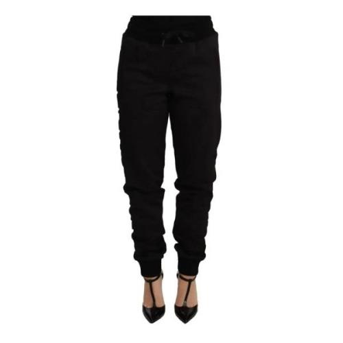 Dolce & Gabbana Svart Polyester Dragsko Jogger Byxor Black, Dam