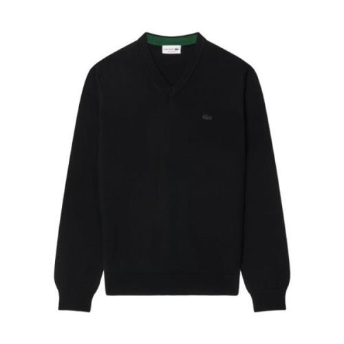 Lacoste Svart Merinoull V-ringad Tröja Black, Herr