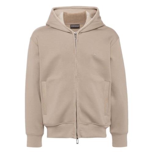 Emporio Armani Blandad Bomull Zip-through Hoodie Beige, Herr