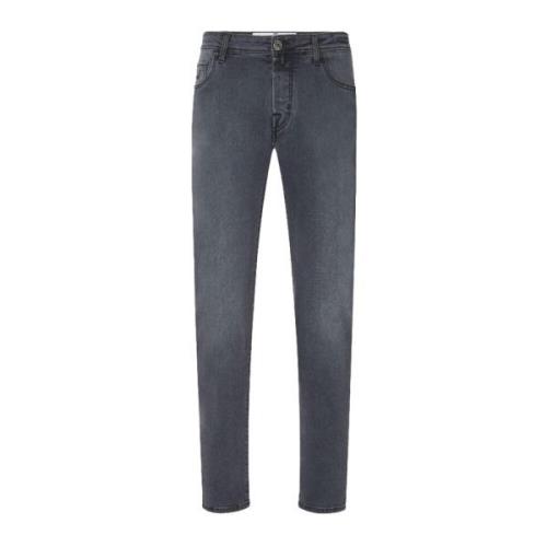 Jacob Cohën Stonewashed Stretch Jeans med Whiskers Gray, Herr