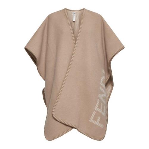 Fendi Beige Ull Kashmir Poncho Kvinnor Beige, Dam