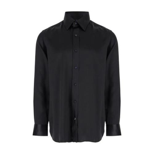 Tom Ford Svart Sidenschiffong Slim Fit Skjorta Black, Herr