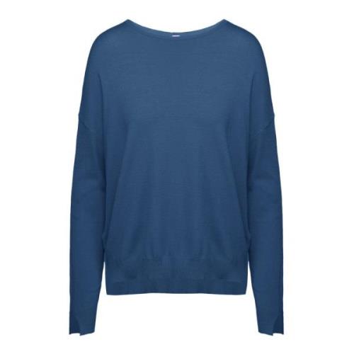 BomBoogie Viskosblandning Pullover med U-B?t Halsringning Blue, Dam