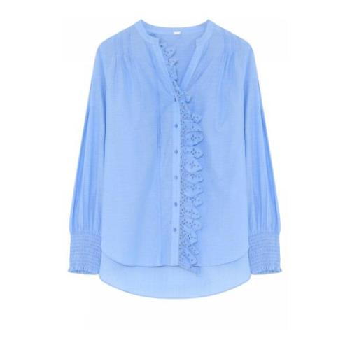 Gustav Elegant Spetsdetalj Skjortblus Blue, Dam