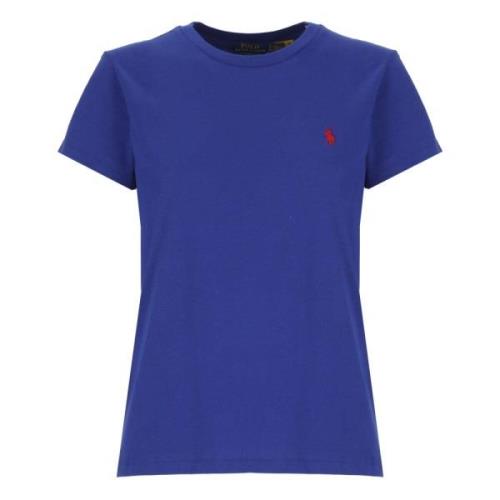 Ralph Lauren Blå Bomull T-shirt med Ikonisk Pony Blue, Dam