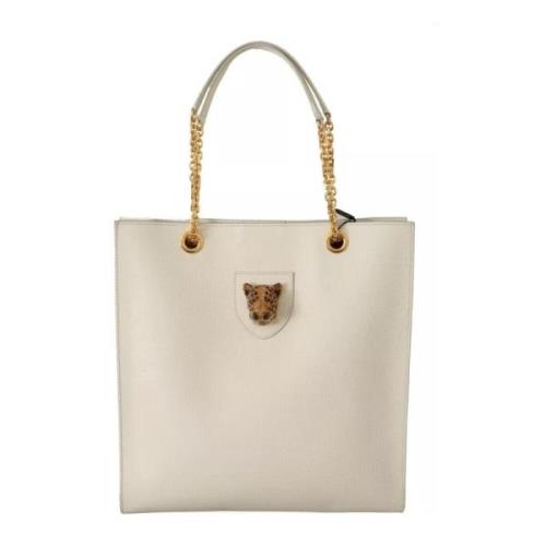 Dolce & Gabbana Kristalldekorerad Leopardhuvud Jungle Tote White, Dam