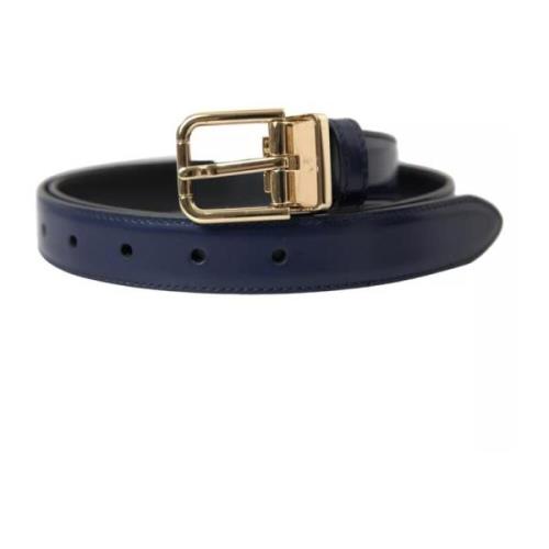 Dolce & Gabbana Blått Läderbälte med Metallspänne Blue, Herr