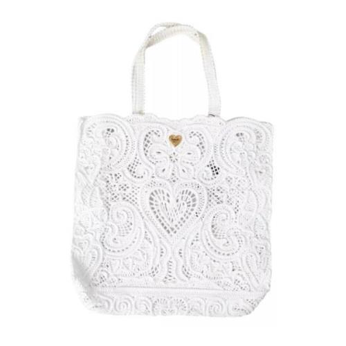 Dolce & Gabbana Hjärtmotiv Toteväska i Vitt White, Dam