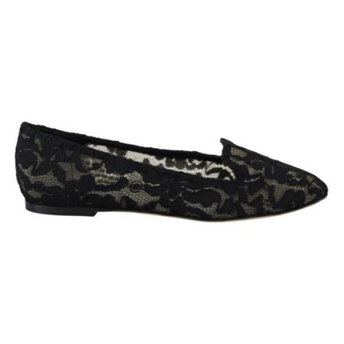 Dolce & Gabbana Svarta blommiga spets loafers platta skor Black, Dam