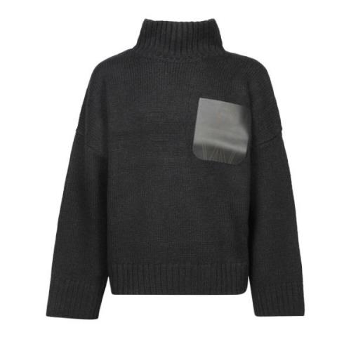 JW Anderson Svart Stickad Turtleneck Tröja Aw24 Black, Herr