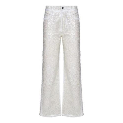 P.a.r.o.s.h. Vit Paljett Broderad Straight-Leg Jeans White, Dam