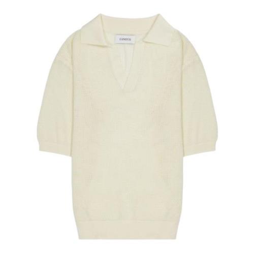 Laneus Mjölk mesh polo med V-ringning Beige, Herr