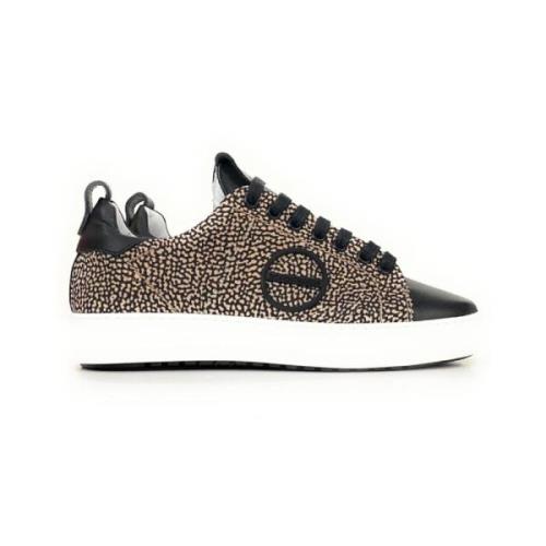 Borbonese Dam Nylon Sneakers med OP Print och Svart Läder - 37 Brown, ...