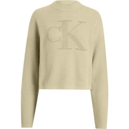 Calvin Klein Ekologisk Bomull Ribbstickad Tröja Beige, Dam