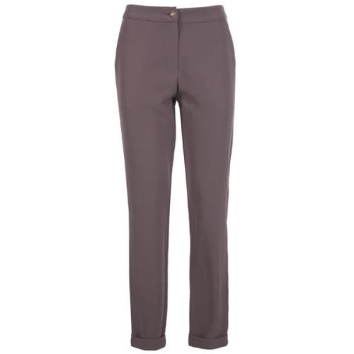 YES ZEE Slim-Fit Crepe Byxor med Fickor Gray, Dam