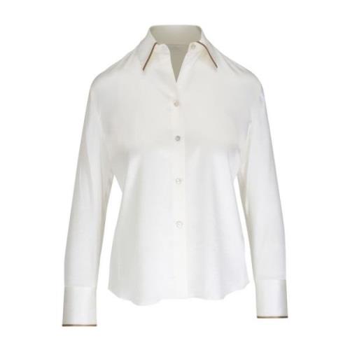 Vince Modern Slim Blus med Tippedetaljer White, Dam