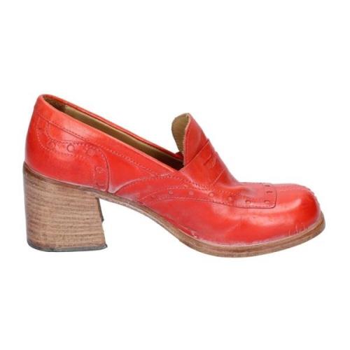 Moma Vintage Läder Loafers för Kvinnor Red, Dam