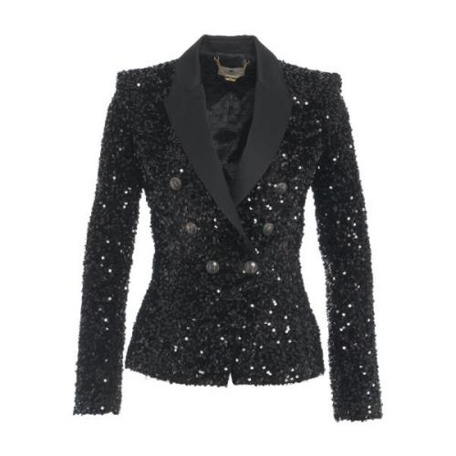 Elisabetta Franchi Svart Chenille Paljett Blazer Aw24 Black, Dam