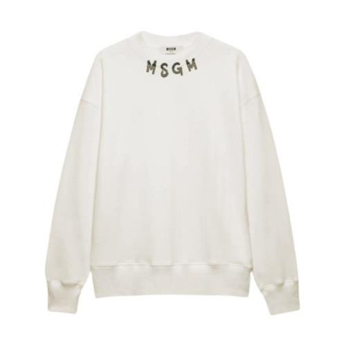 Msgm Borstad jersey logotröja i kräm White, Herr