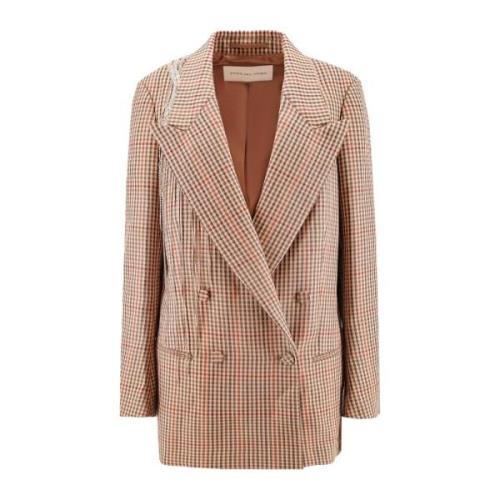 Dries Van Noten Rutig Ullblazer med Juvelinsatser Brown, Dam