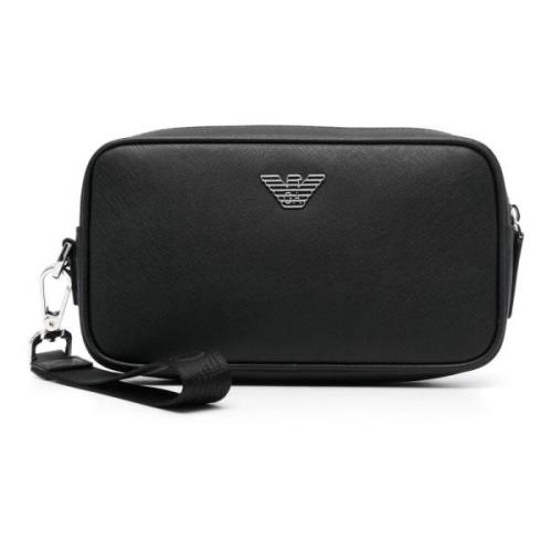 Emporio Armani Läder Zip Bag med Designers Code Black, Herr