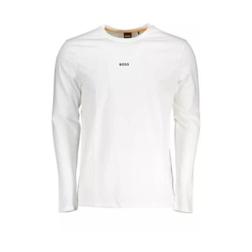 Hugo Boss Långärmad T-shirt i Ekologisk Bomull med Logotyp White, Herr