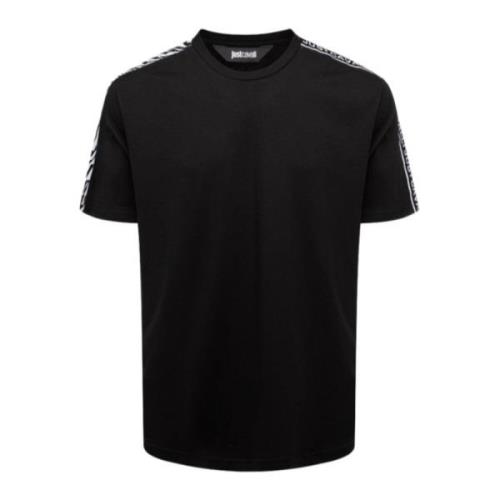 Just Cavalli Svart Bomull T-shirt med Logoband Black, Herr