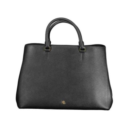 Ralph Lauren Svart Läderhandväska med Justerbar Rem Black, Dam