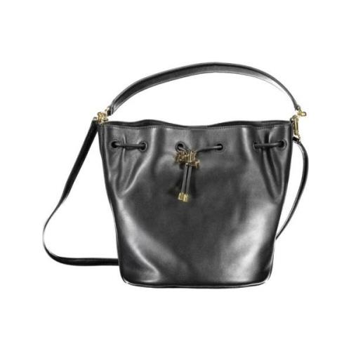 Ralph Lauren Svart läder bucket bag med logotyp Black, Dam