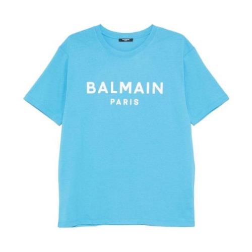 Balmain Blå Logo Print T-shirt Blue, Herr