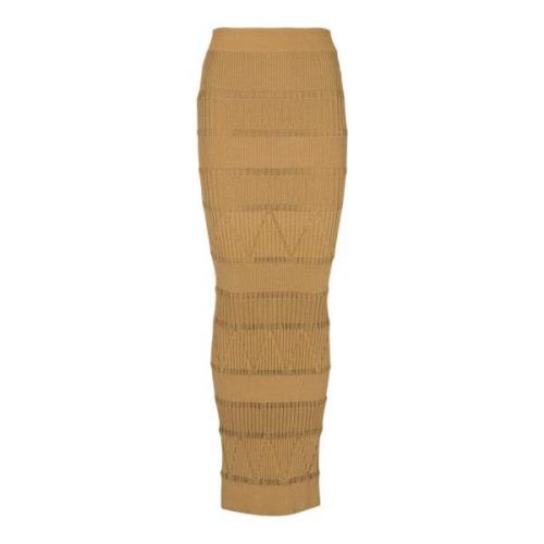 Balmain Lång jacquardstickad kjol Brown, Dam