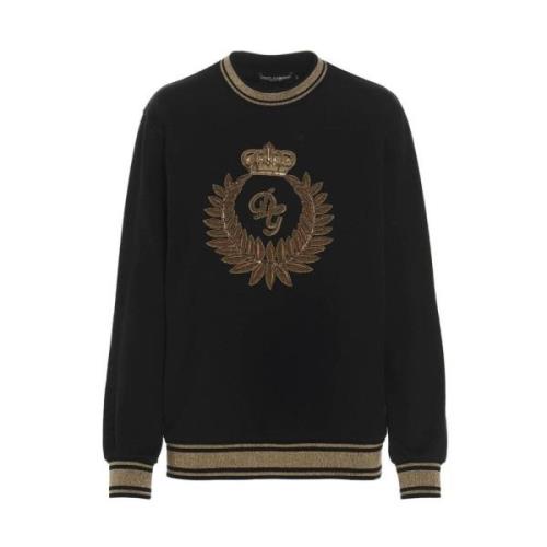 Dolce & Gabbana Broderad Vapensköld Bomullströja Black, Herr