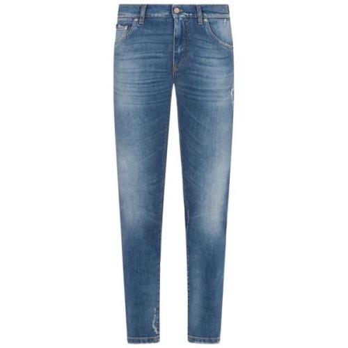 Dolce & Gabbana Skinny Jeans med Maioliche Print Detaljer Blue, Herr