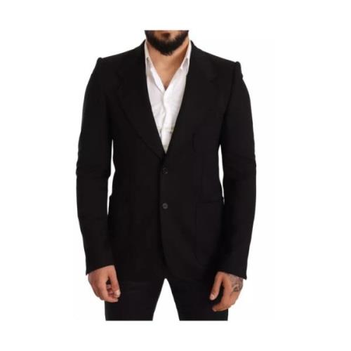 Dolce & Gabbana Svart Ull Slim Fit Blazer Jacka Black, Herr