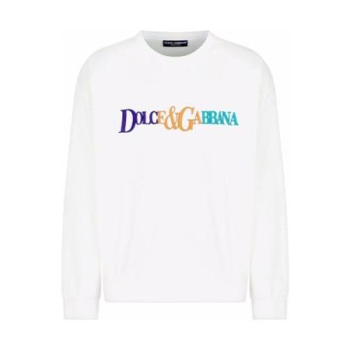 Dolce & Gabbana Färgglad Logo Broderad Crewneck Sweatshirt White, Herr