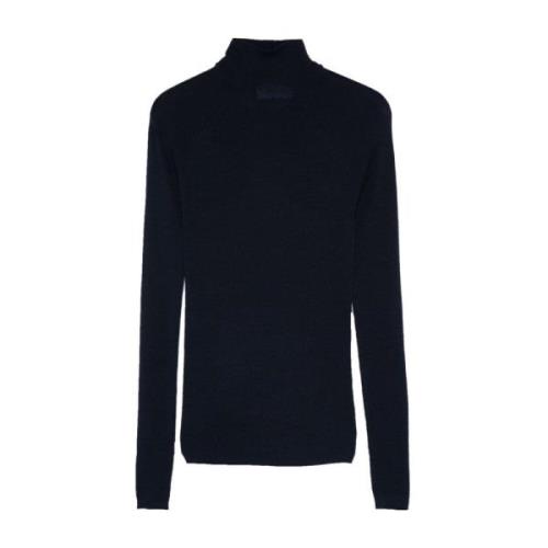 Majestic Filatures Navy Blue Merino Wool Turtleneck Sweater Blue, Dam