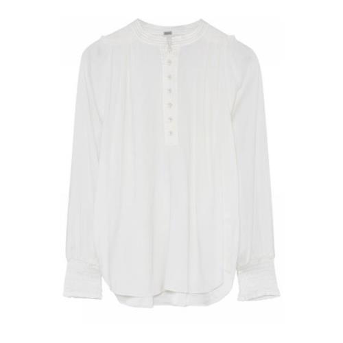 Gustav Vit Blus med Smock Manschetter White, Dam