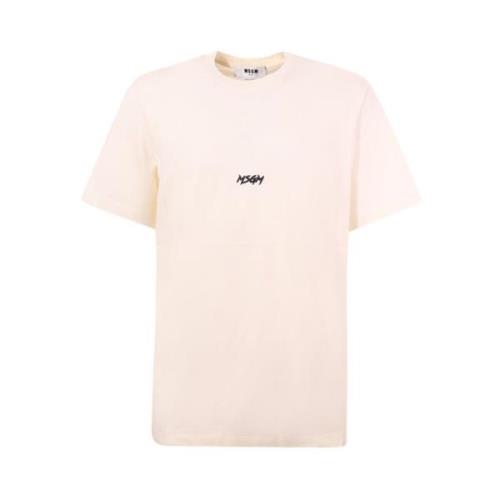 Msgm Vit Crew-neck T-shirt med Cursive Logo White, Herr