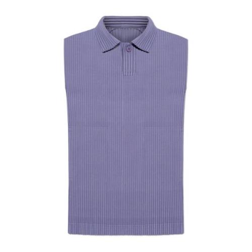 Issey Miyake Ärmlös veckad polotröja Purple, Herr