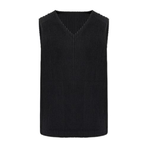 Issey Miyake Veckad ärmlös t-shirt Black, Herr