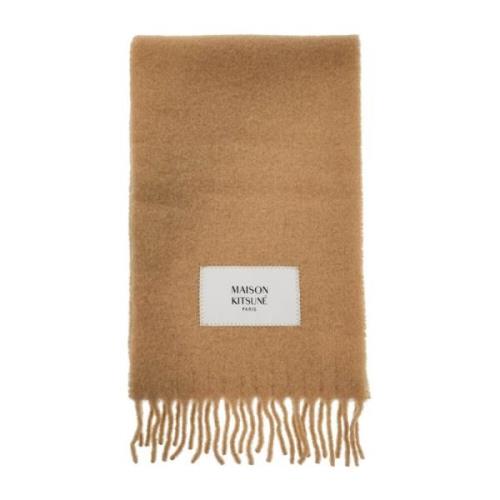 Maison Kitsuné Alpacka Ull Fransad Vinterscarf Beige, Unisex