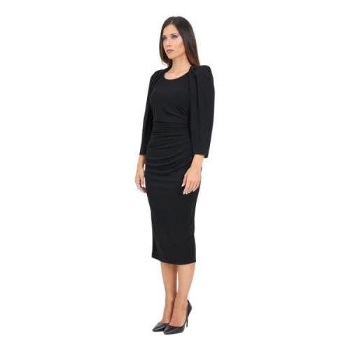 Elisabetta Franchi Svart Elegant Midi Klänning med Båtringning Black, ...