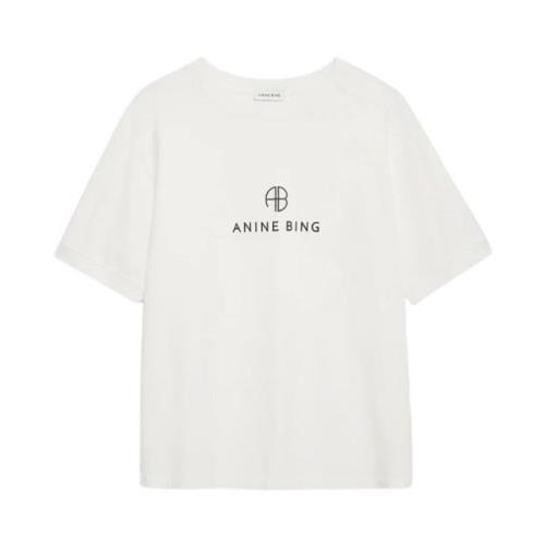 Anine Bing Monogram Ivory Tee med Raglanärmar White, Dam