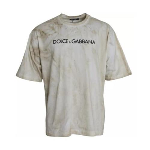 Dolce & Gabbana Off-White Logo Bomull T-shirt White, Herr