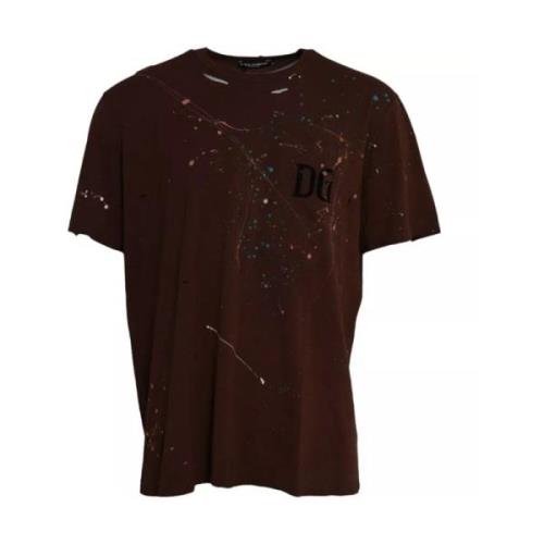 Dolce & Gabbana Brun Bomull T-shirt med Färgstänk Brown, Herr