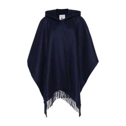 Semicouture Blå Ull Jane Cape med Fransar Blue, Dam