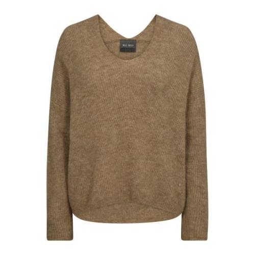 MOS Mosh Lyxig V-Ringad Stickad Tröja Tannin Beige, Dam