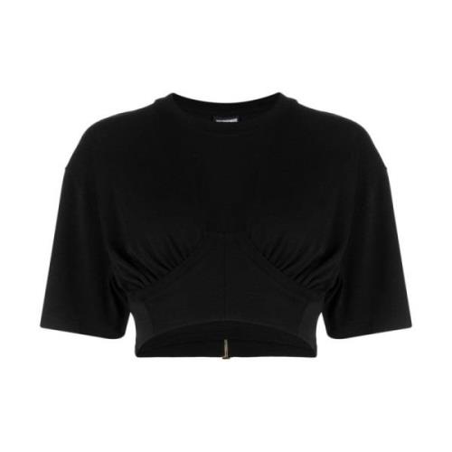 Jacquemus Svart Draperad Detalj Crew Neck T-shirt Black, Dam