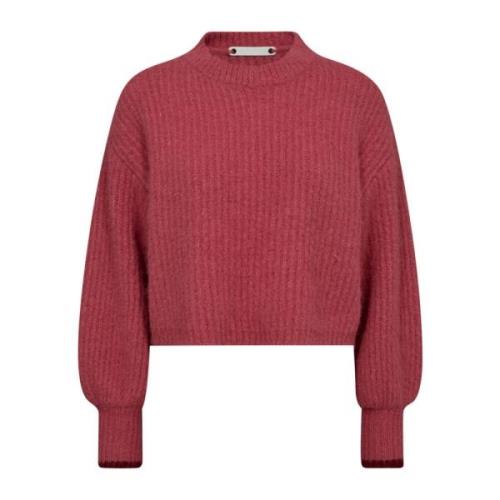 Co'Couture Rib O-Knit Sweater i Magenta Red, Dam